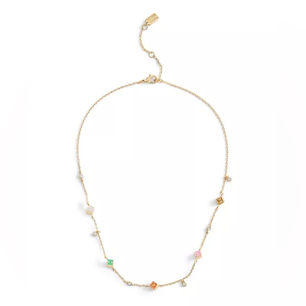 COACH Faux Stone Signature Logo Enamel Cube Strand Necklace Gold NWT + Dustbag - Picture 1 of 6